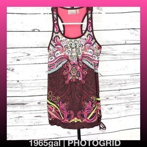 Athleta Tinker Tank XS Maroon pink green paisley